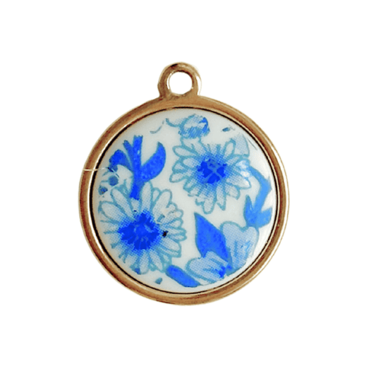Vintage Blumen Blau Rund