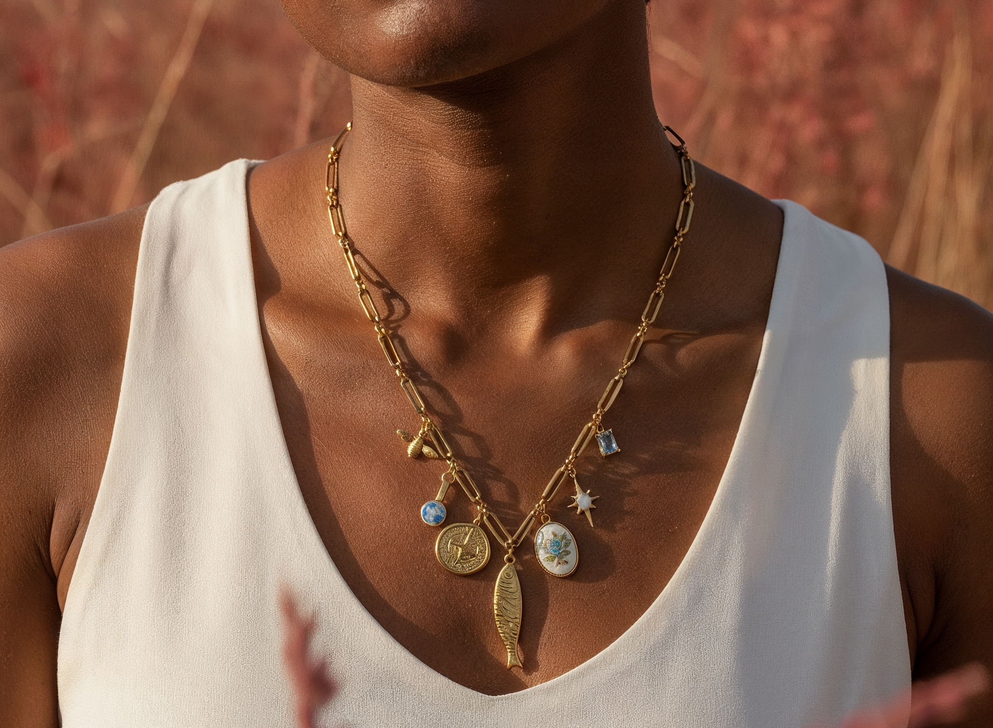 gold necklace close up nature