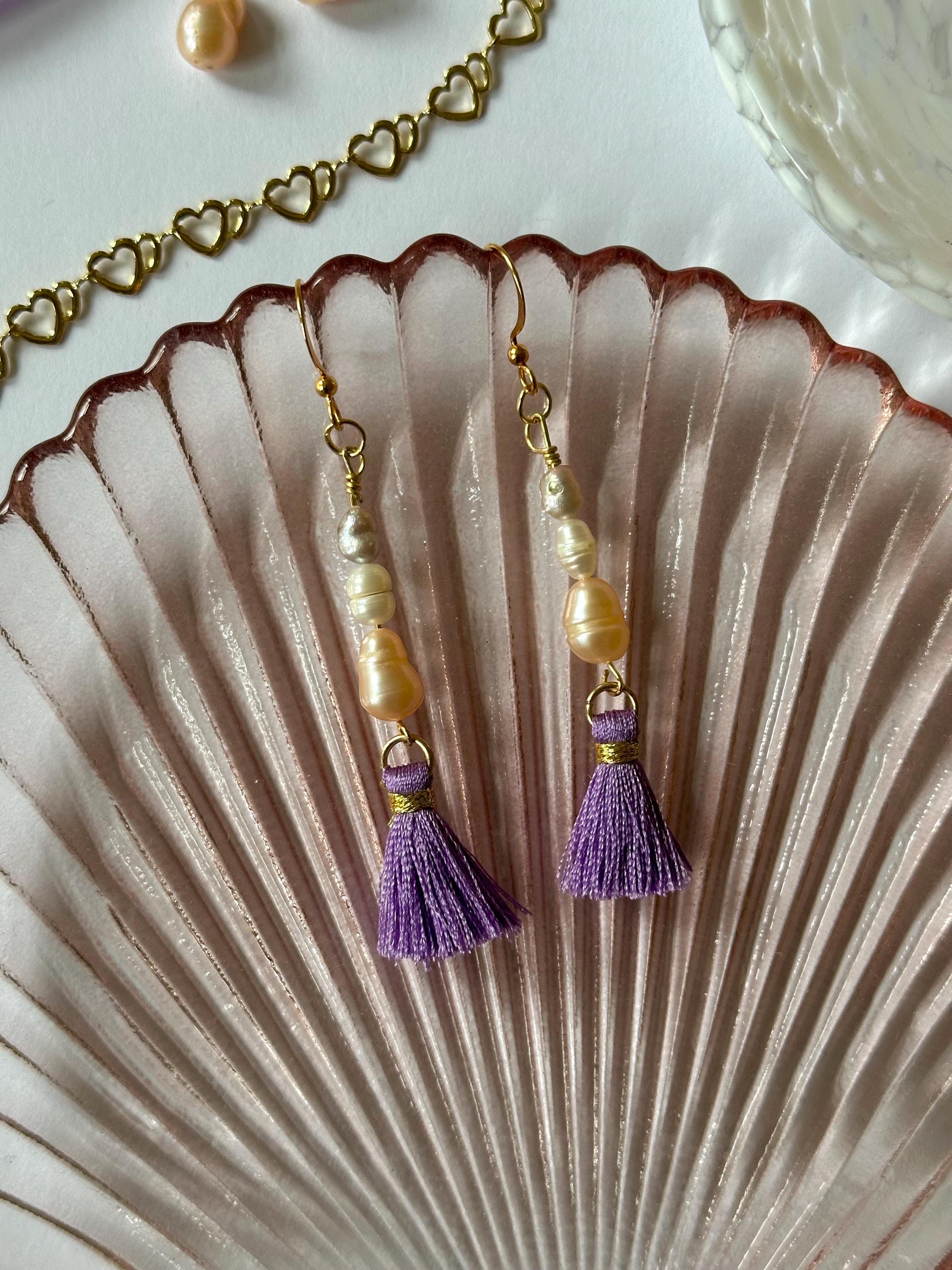 18k Gold-Plated Tassel Earrings with fresh sweet water Pearls, Handmade in Germany
