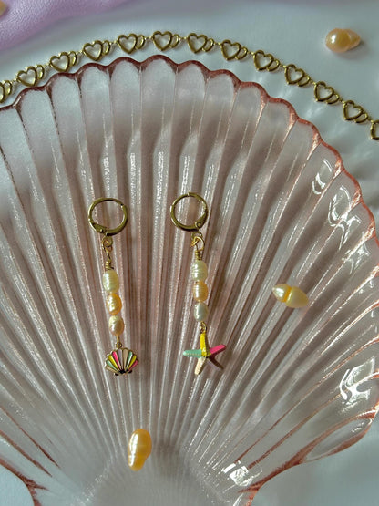 18k Gold-Plated Shell & Seastar Earrings with Sweet Water Pearls