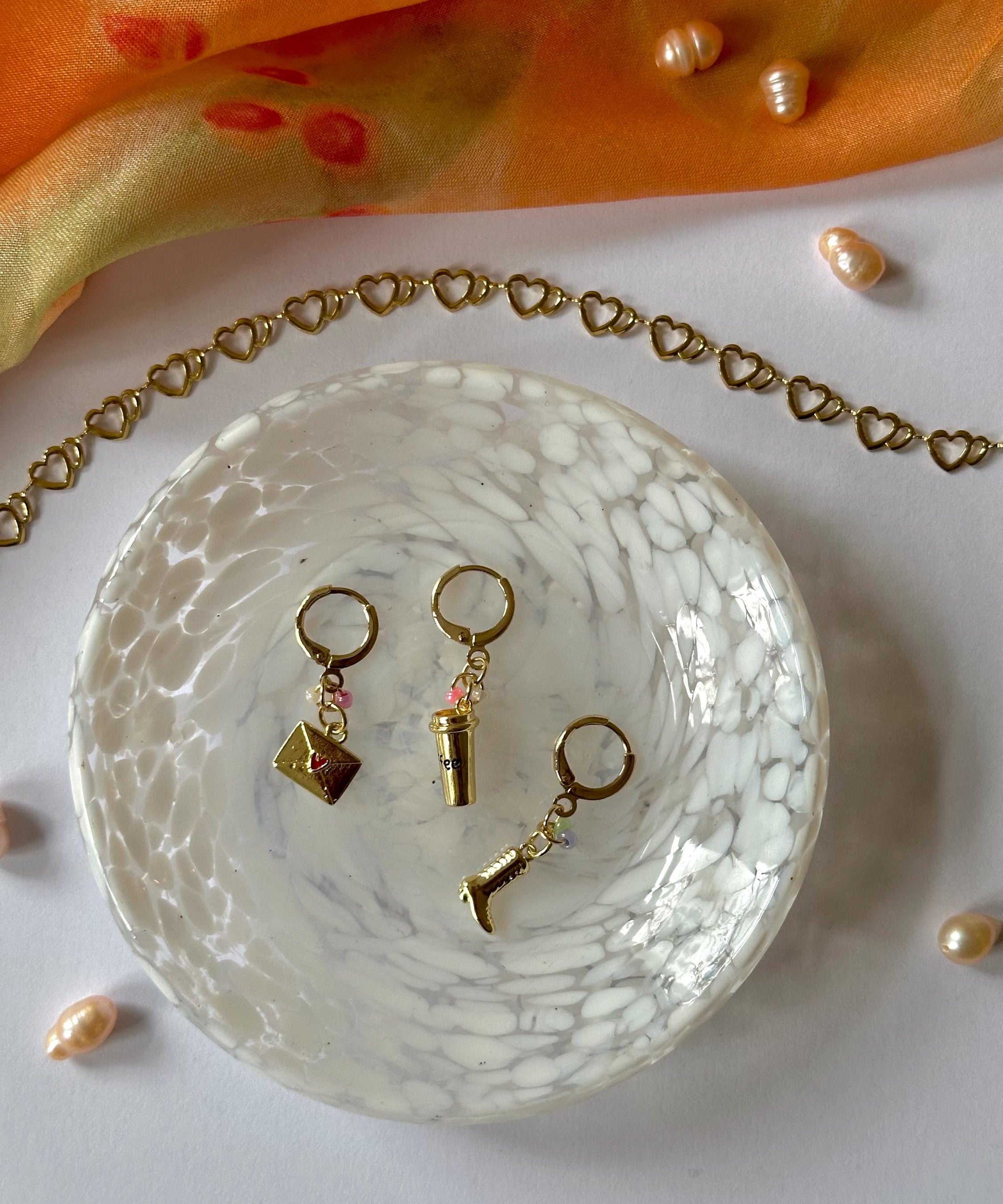 18k Gold-Plated One Charm Earring Hoop with Love Letter, Boots or Coffee Cup, Handmade in Germany