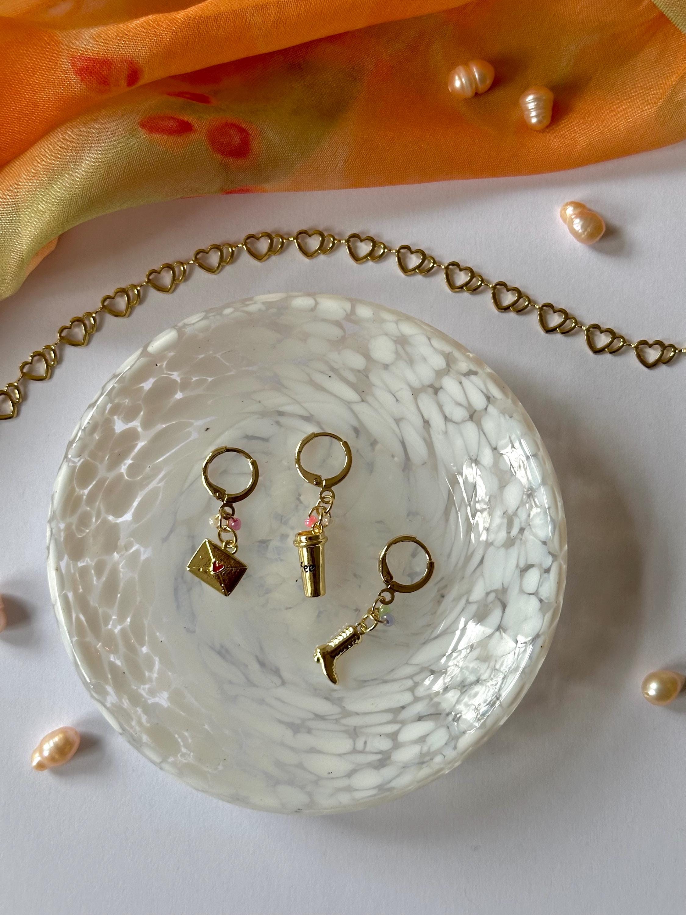 18k Gold-Plated One Charm Earring Hoop with Love Letter, Boots or Coffee Cup, Handmade in Germany