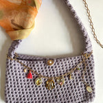 personalized crocheted bag with 18 carat gold-plated bag chain - handmade with unique charms, knitted bag, large selection of colors