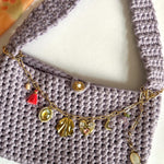 personalized crocheted bag with 18 carat gold-plated bag chain - handmade with unique charms, knitted bag, large selection of colors