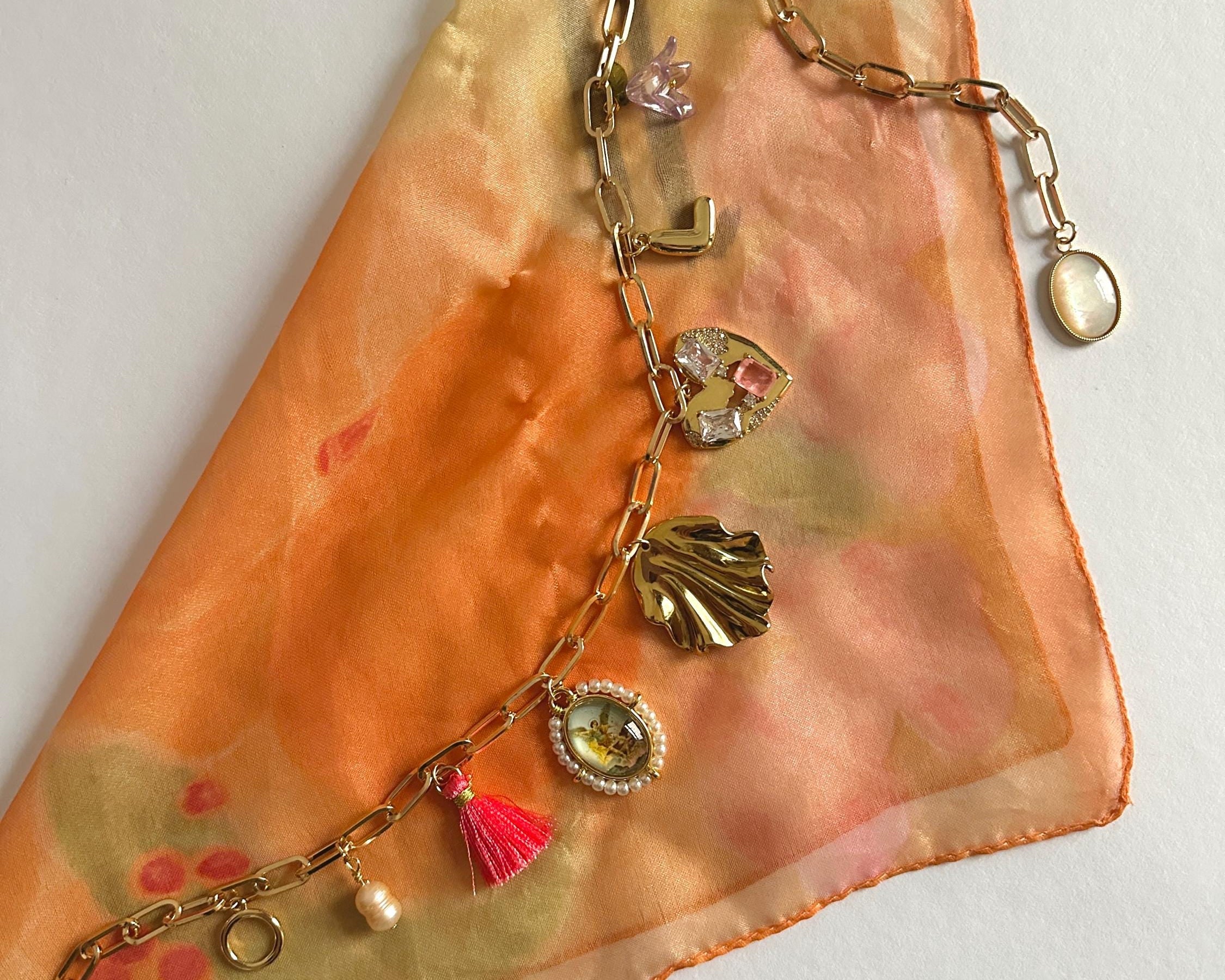 personalized 18 carat gold-plated bag chain - handmade with unique charms, hypoallergenic!