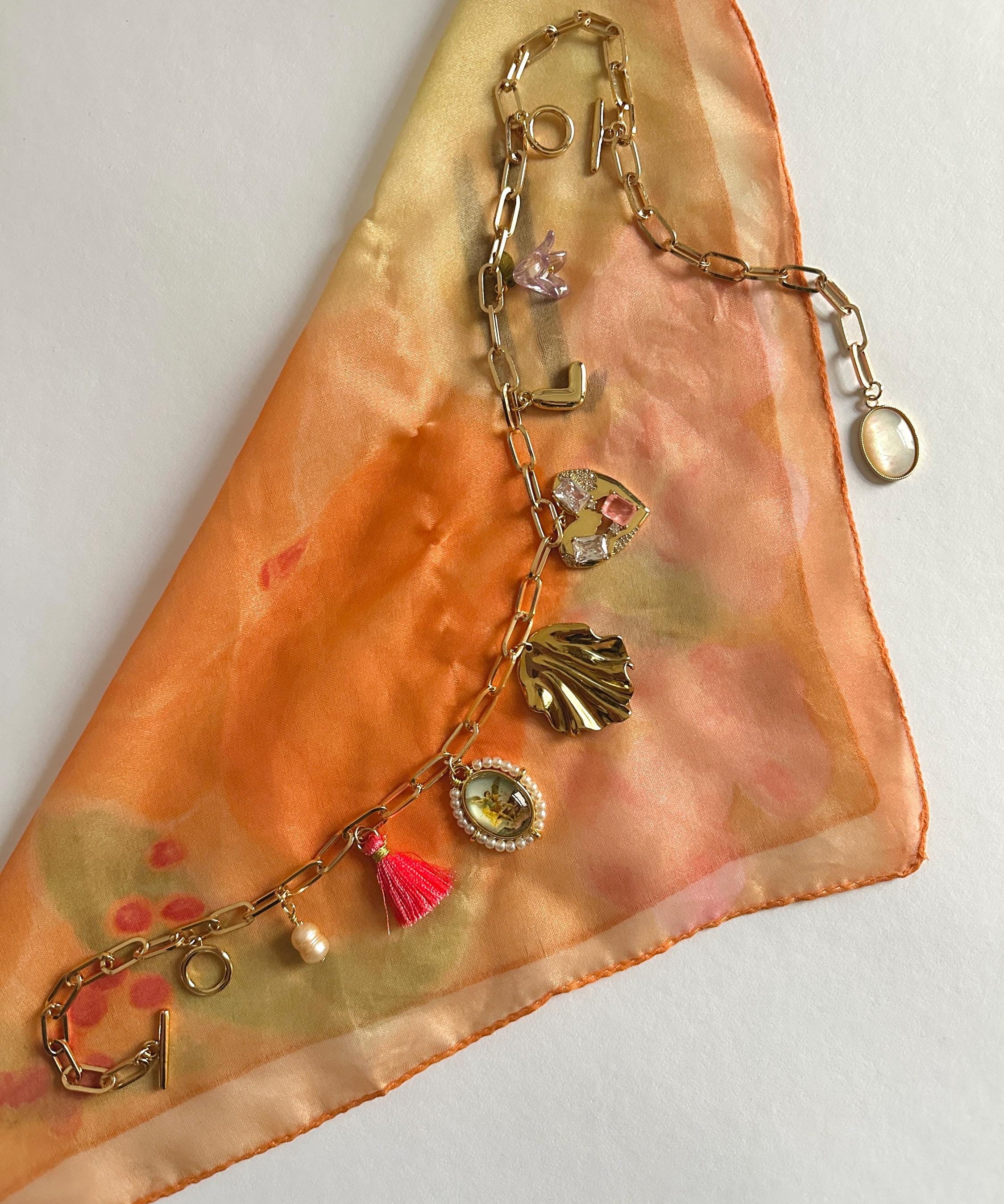 personalized 18 carat gold-plated bag chain - handmade with unique charms, hypoallergenic!