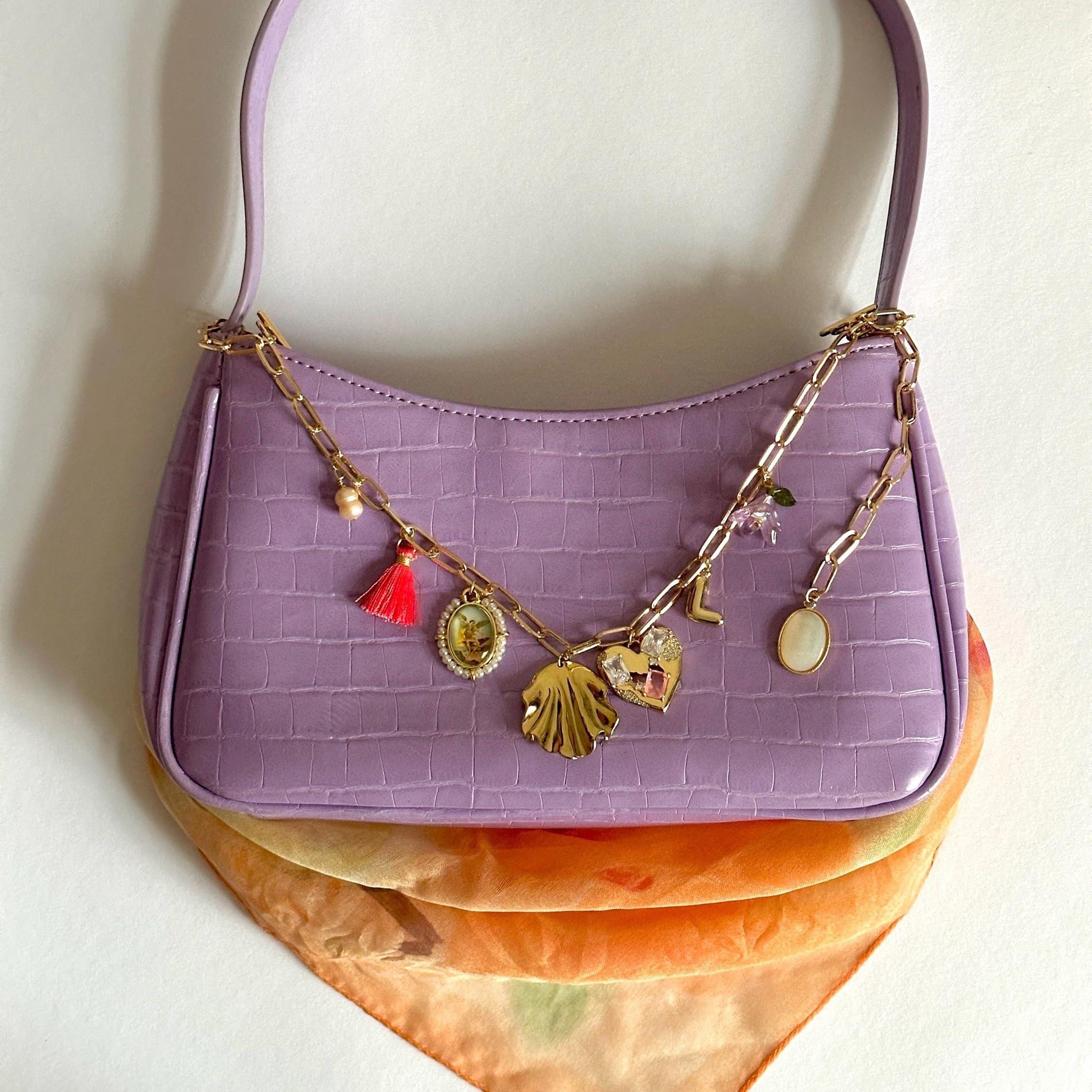 personalized 18 carat gold-plated bag chain - handmade with unique charms, hypoallergenic!