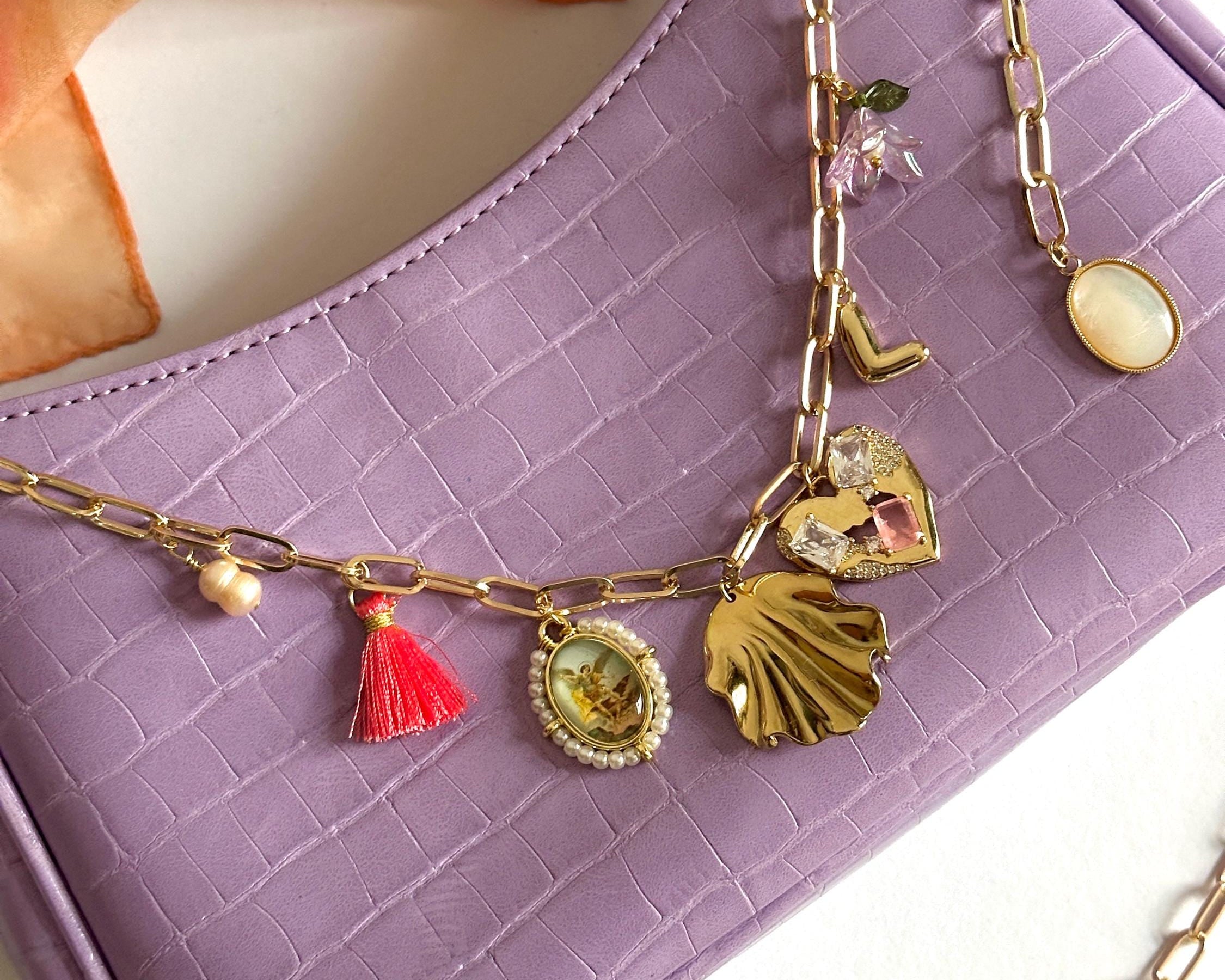 personalized 18 carat gold-plated bag chain - handmade with unique charms, hypoallergenic!